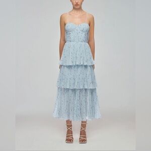 Self-Portrait | Metallic Floral Tiered Midi Dress, Size 0